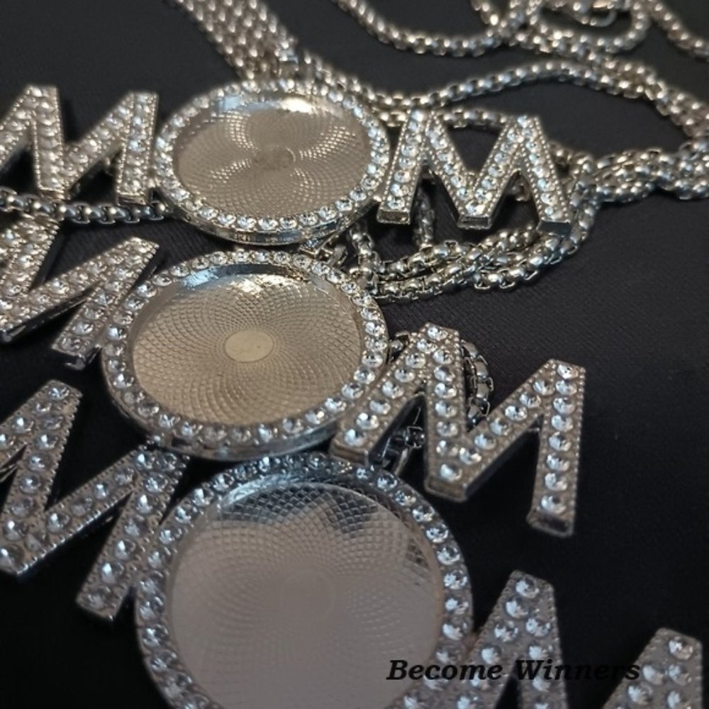 New Cute I Love U Mom' Rhinestone Ice 24" Silver Necklace - Picture 5 of 8